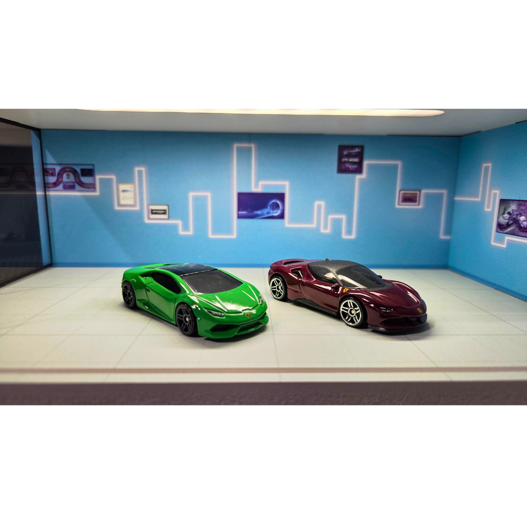 1/64 Auto Showcase Diorama with Blue City Skyline Walls