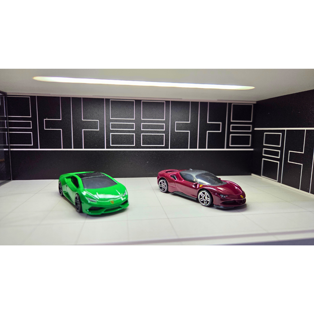 1/64 Auto Showcase Diorama with Black Tech Grid Walls