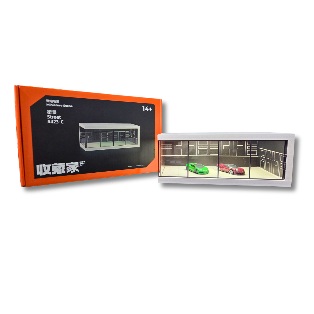 1/64 Auto Showcase Diorama with Black Tech Grid Walls