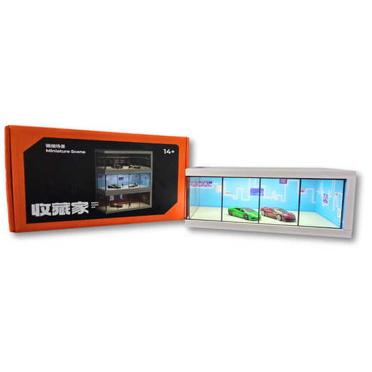 1/64 Auto Showcase Diorama with Blue City Skyline Walls