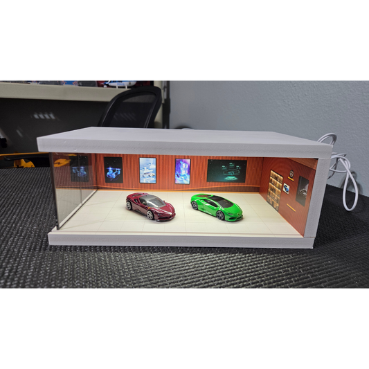 1/64 Auto Showcase Diorama with Wood Wall Luxury Showroom