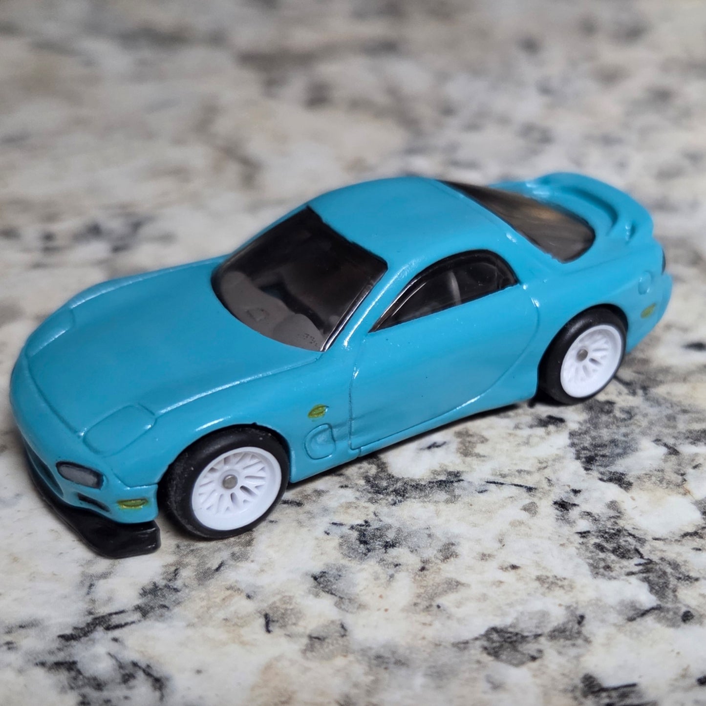 Custom Mazda RX7 - Pearl Coral Blue with White Wheels - Signed Display Case